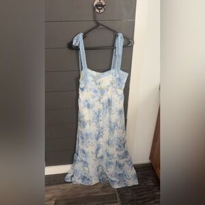 Blue Floral Dress with Crochet Straps